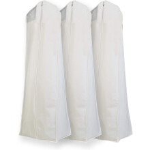Pack of 3 X Large White Non Woven Bridal Wedding Gown Dress Garment Bag, full length dress bags with 15" Gusset