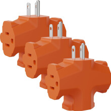 3-Way Plug Adapter Grounded 15A 1875W Orange 3 Pack