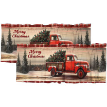 Christmas Red Truck Pine Tree Window Valance Rod Pocket