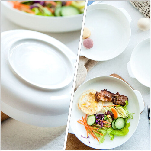 White Ceramic Round Baking Dish with Handles Oven Safe Cookware Set 1 Piece 1