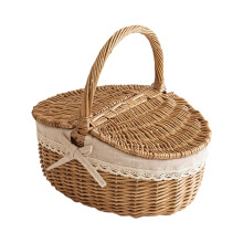 Rattan Picnic For Food Storage Handwoven Natural Lunch Hamper With Lid For Outdoor Dining And Party Supplies