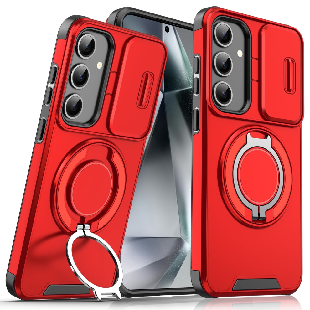 Rugged Military-Grade Case For Samsung Galaxy A16 5G – Shockproof, Magnetic Ring, Kickstand, Slide Lens Protection, Red 9009879571377