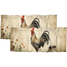 Rooster Rod Pocket Thermal Insulated Curtain Valance, Rustic Barn Style with Animals & Flowers, 54x18 in, 2 Panel, Compatible with Standard Rods