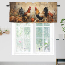Rooster Printed Watercolor Sunflower Window Valances (54x18 in, 1 Panel) – Compatible with Standard Rods
