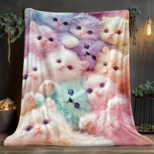Fluffy White Cats Flannel Blanket Soft Warm 280GSM 3 Sizes 2