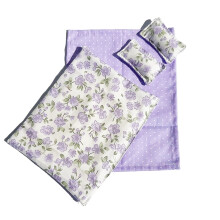 Washable Doll House Room Bedding Set with Rural Flower Print Design Miniature Bedroom Accessories For Model Scene Display