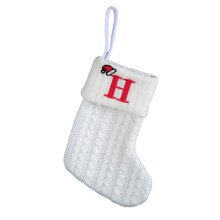 White Knitted Christmas Stocking with Initial H