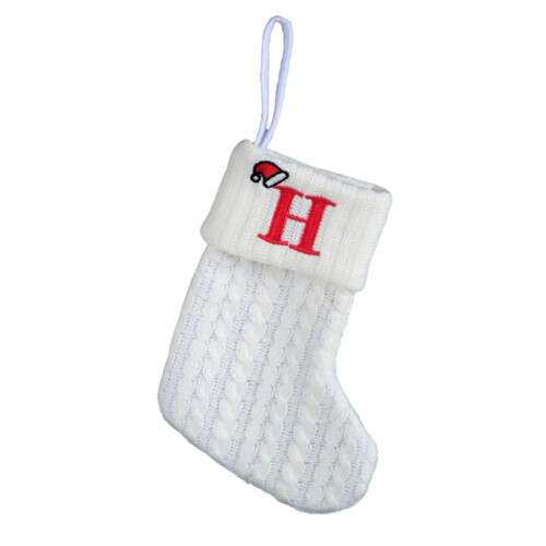 White Knitted Christmas Stocking with Initial H