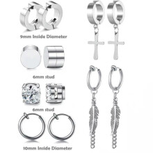 Stainless Steel Cross Hoop Stud Earrings Non-Piercing