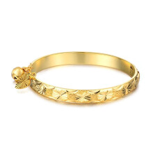 Mini Gold-Plated Copper Bracelet for Kids – Stars, Bells & Heart Design, 13.5cm, Minimalist Daily Wear & Birthday Gift