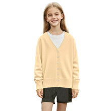Cardigan bej pentru copii, din material sherpa, cu decolteu în V și căptușeală din fleece, cu imprimeu anime, jachetă tricotată călduroasă,