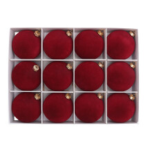 12 Pcs Burgundy Velvet Christmas Ornaments, 2.36" Flocked Shatterproof Balls, Bulk Xmas Baubles for Tree, Parties, Weddings & Home Decor