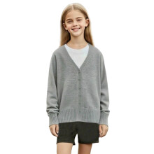 Cardigan gri închis cu grafică anime pentru copii – Cardigan sherpa cu decolteu în V și căptușeală din fleece, tricotat pufos și călduros,