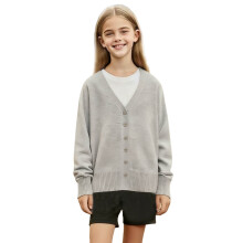 Cardigan termic gri croșetat pentru copii, pulover cu guler în V și căptușeală din fleece sherpa, jachetă cu grafică anime – compatibil cu