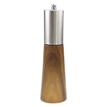 Ensemble moulin à sel et poivre de 18,5 cm avec base en bois d'acacia, acier inoxydable et noyau en céramique réglable – Compatible avec la