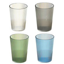 Set of 4 Reusable Plastic Tumblers, 14 oz, Stackable & Dishwasher Safe – Transparent/Blue/Gray/Green