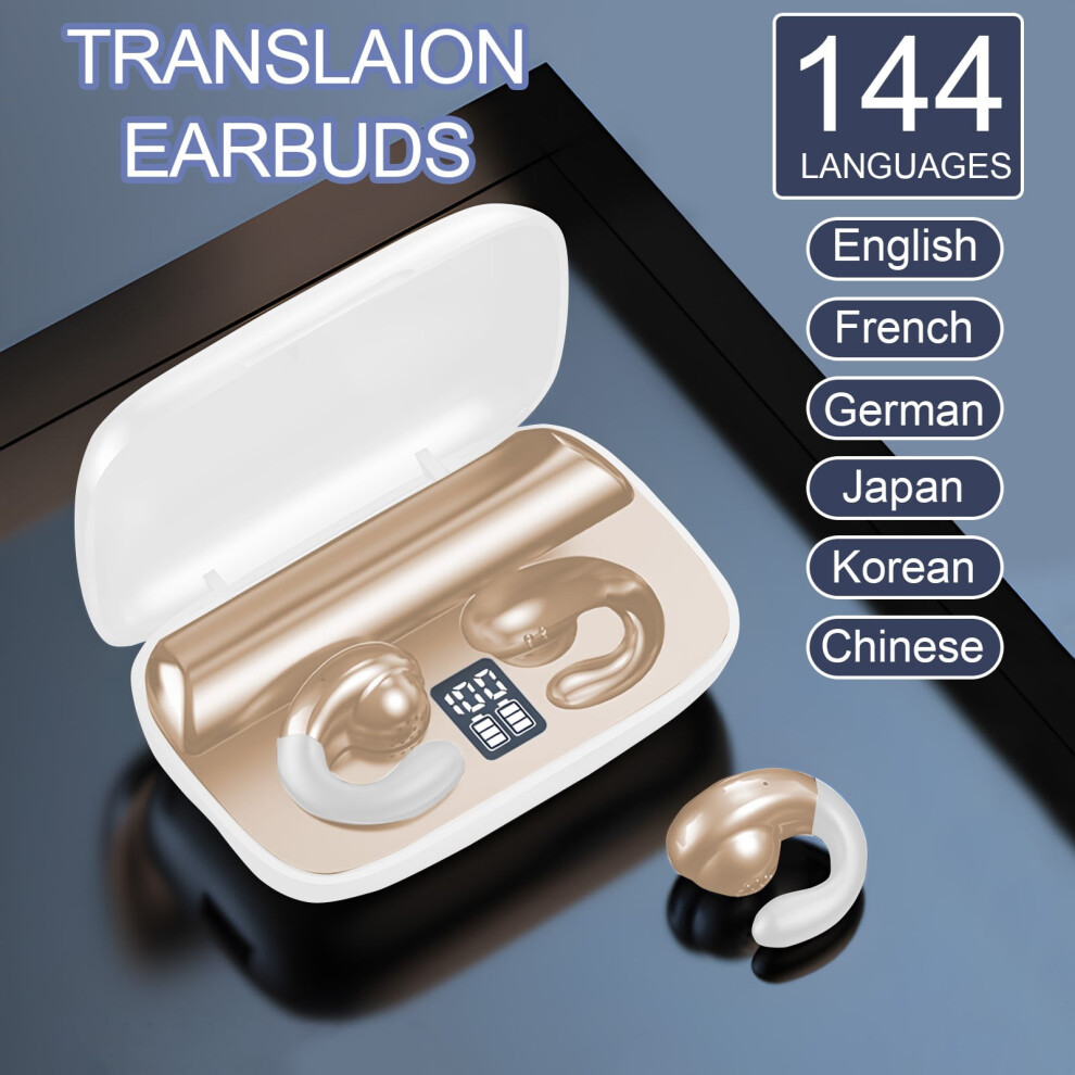 Open-Ear Clip-On Bluetooth 5.4 Earbuds With Translation (144 Languages), Bone Conduction, Smart DisplayâCompatible With Ios/Android 9405492510180
