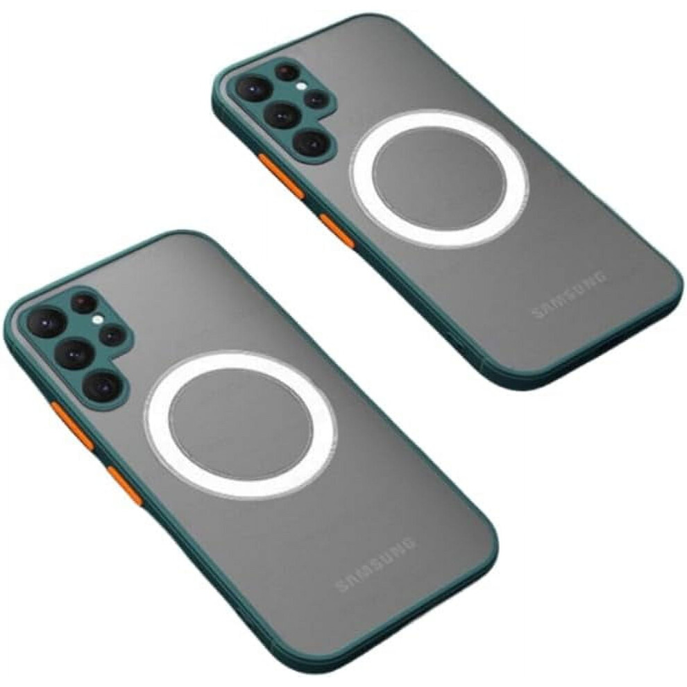 Magnetic Frosted Hard Case With Thin & Light Texture, Compatible With Samsung Galaxy S23/S22/S21 Ultra/Plus/Fe/Note20/Note10 (Dark S23 Ultra) Green 9405492512627