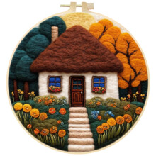DIY Wool Felt Painting Kit – Mountain House Needle Felting Starter Set for Beginners, Complete Materials for Home Decoration