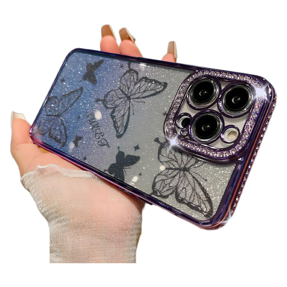 Luxury Crystal Rhinestone Butterfly Phone Case Â Shockproof & Compatible With Iphone 15 Pro Purple 9405492512719