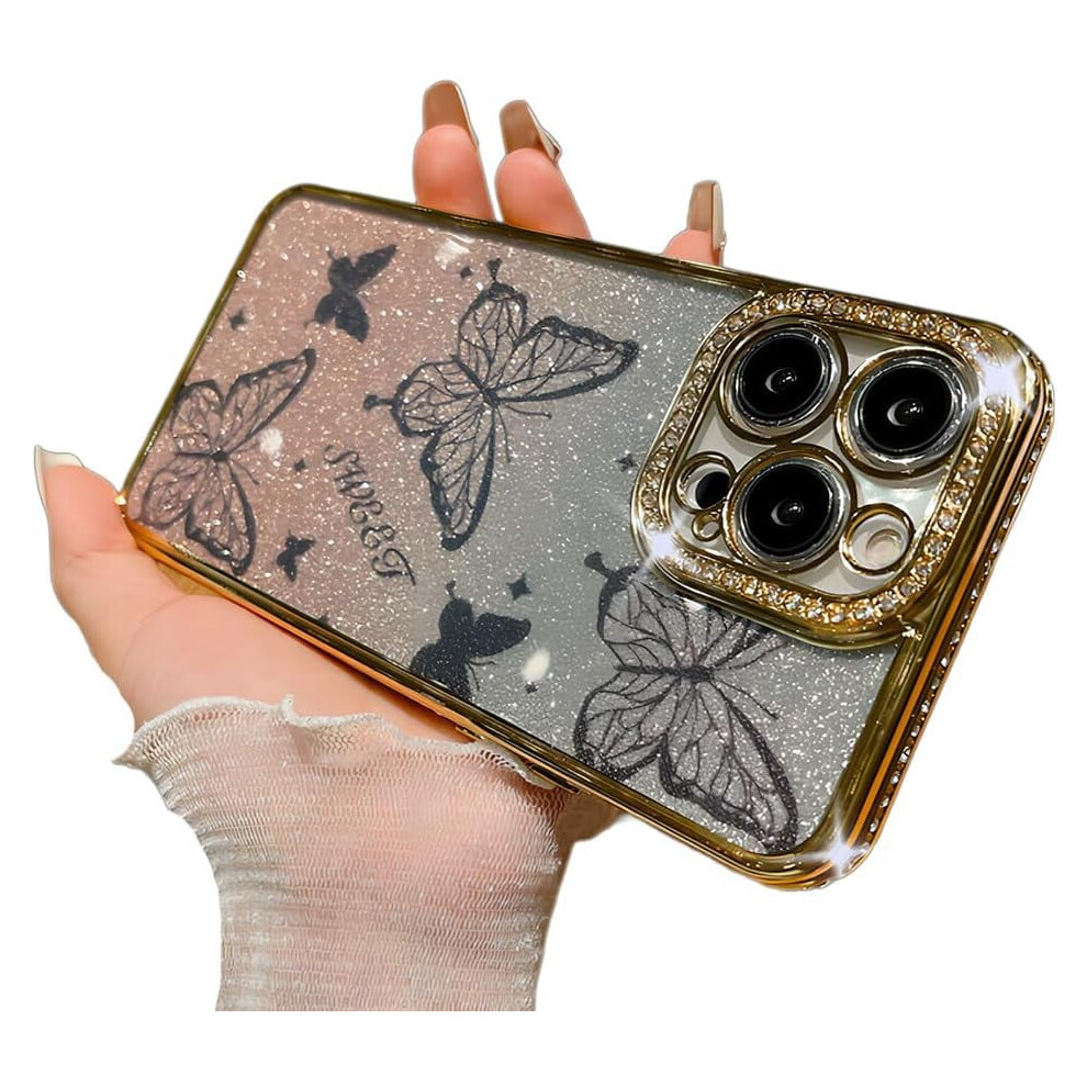 Luxury Crystal Rhinestone Butterfly Phone Case Â Soft Shockproof, Compatible With Iphone 13 Pro Max Gold 9405492514959
