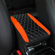 Funda de cuero naranja para la caja del reposabrazos del coche con banda elástica, compatible con accesorios interiores de repuesto directo.