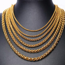 Collar de cadena de trigo trenzada, acero inoxidable 316L, color oro, 6 mm