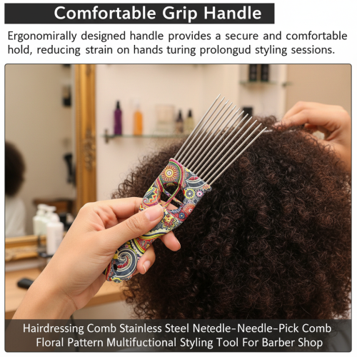 (Pattern K2) Steel Needle-Pick Comb Floral Barber Styling Tool 1