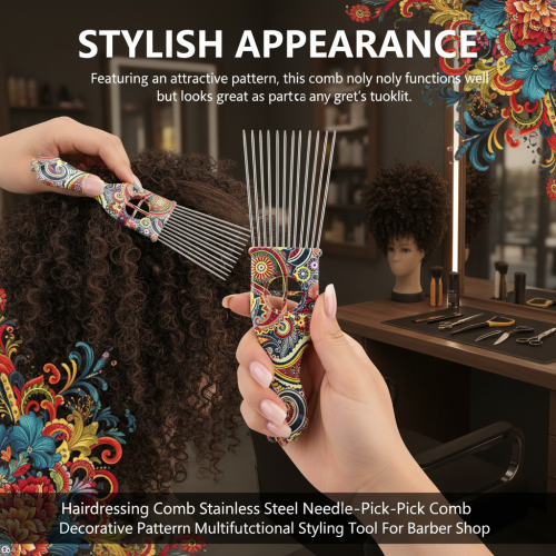 (Pattern K2) Steel Needle-Pick Comb Floral Barber Styling Tool 2
