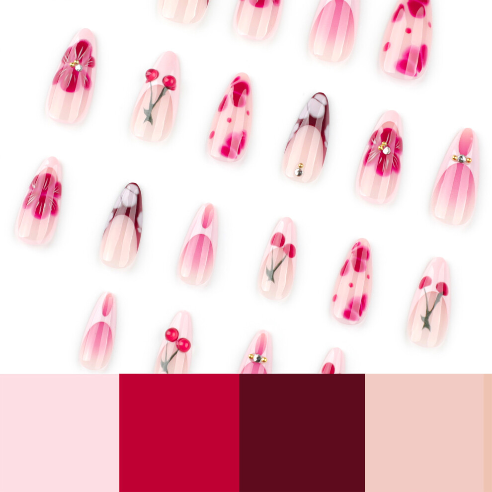 Zhouq-Outdoors Flower Printed Fake Nails - Long Lasting & Flexible