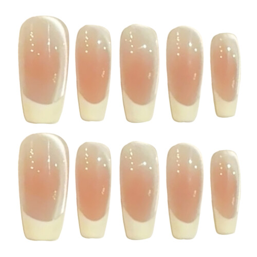(554 Medium Gradient, M) Nacktpink Katzen-French Press-On Nägel 1