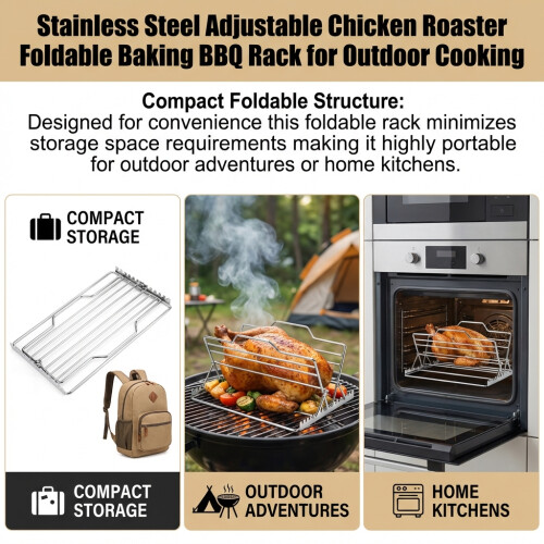 Foldable BBQ Chicken Roaster - Stainless Steel