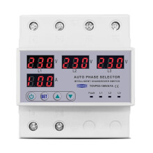 TOMZN 100A 3 Phase 3P+N Din Rail Phase Selector over and Under Voltage Current Protection Monitor Relays Protector