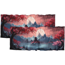 Cherry Blossom Valance Curtain Japanese Red Flower Mountain