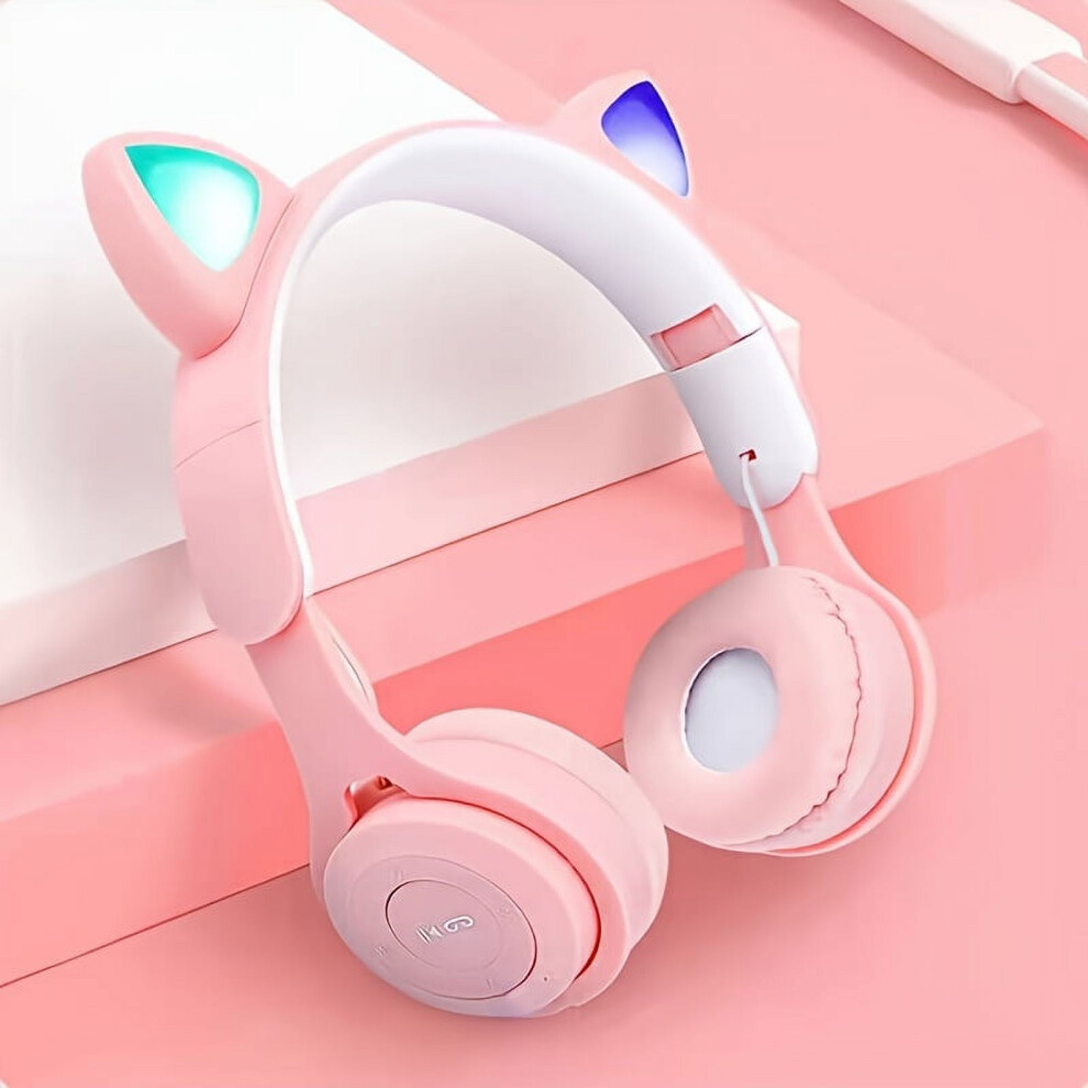 Wireless Cat Ear Headphones Foldable Bluetooth Headset Pink 941196138682