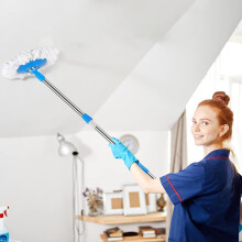 (Blue pole Plastic tray 1 drag head) Rotatable Wet Dry Mop for Floors & Cabinets
