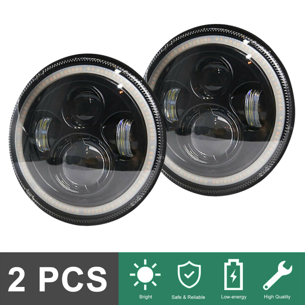 High Beam Low Beam Led Headlights For Jeep Wrangler Halo Angel Eye Ring Drl Daytime Running Lights Turn Signal Die Cast Aluminum Housing Amber/Light 9175034541827
