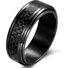 Carbon Fiber Spinner Ring 8mm Black Blue Silver Stainless