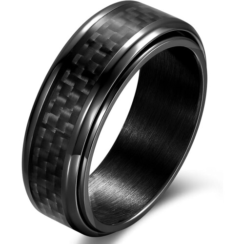 Carbon Fiber Spinner Ring 8mm Black Blue Silver Stainless
