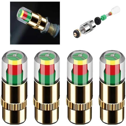 TPMS Valve Stem Caps 2.4 Bar Copper Core 4PCS Gold