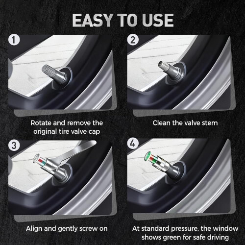 TPMS Valve Caps 2.4 Bar Copper Core 8PCS Gold 2