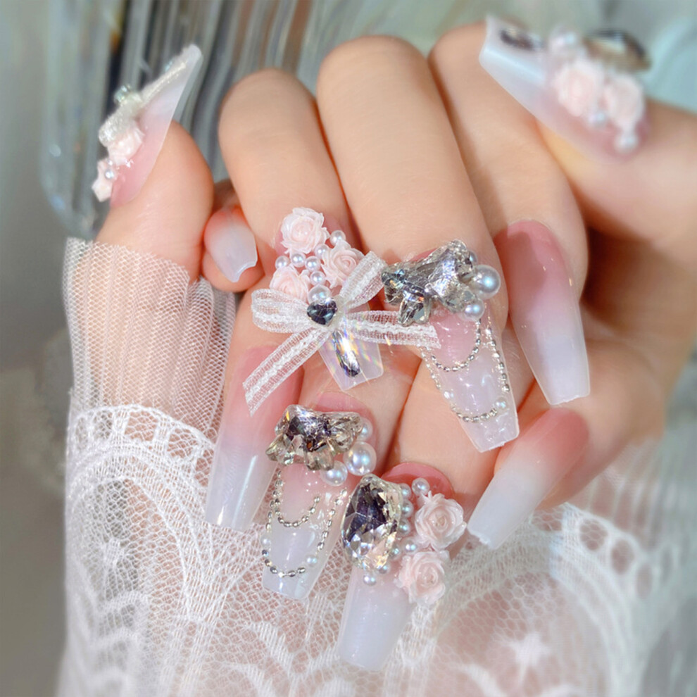 Creation-3C Pink Flower Fake Nails - Unbreakable & Natural Look