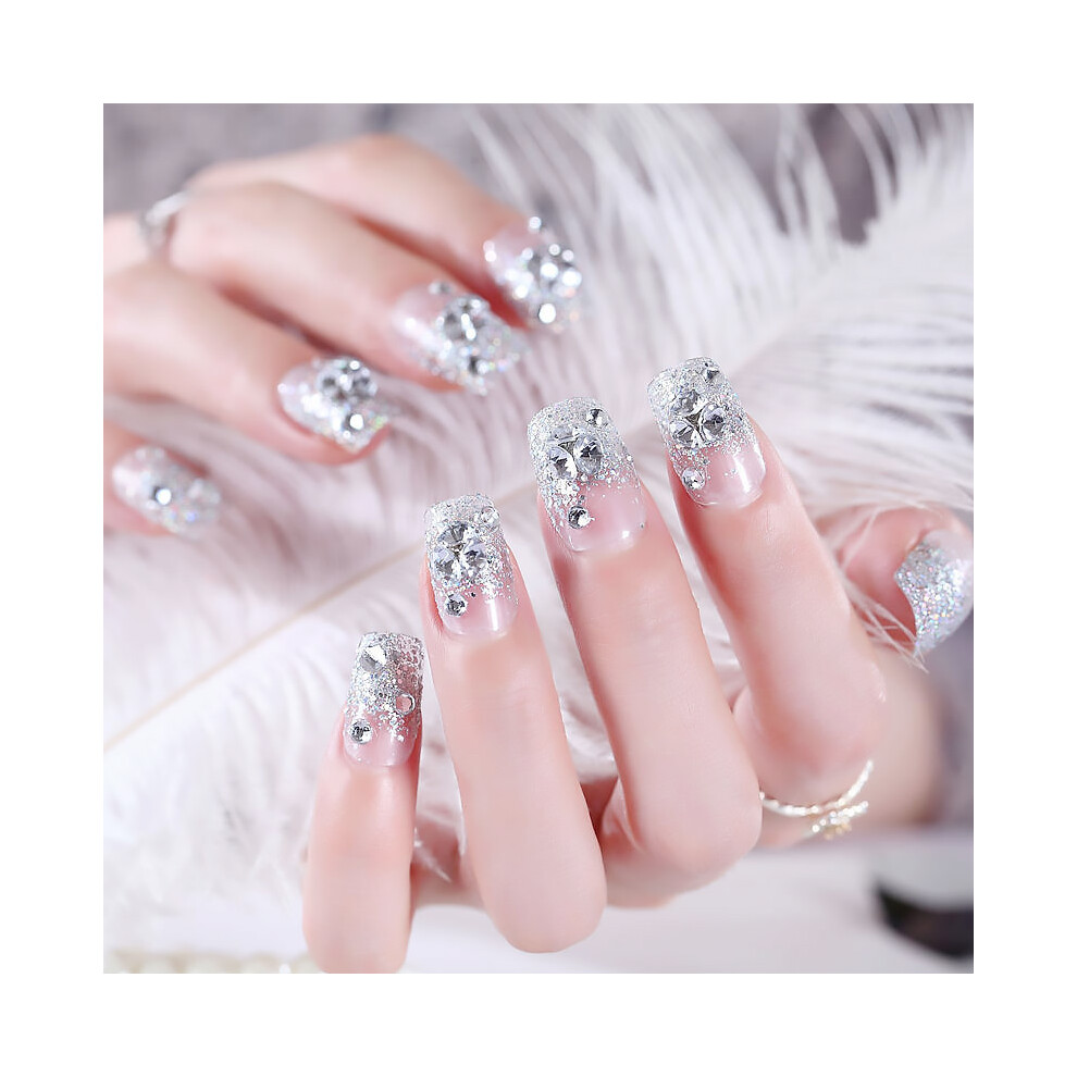 Phui-Pet-Supplies 3D Glitter Bridal Nails - 24Pcs Silvery Rhinestones