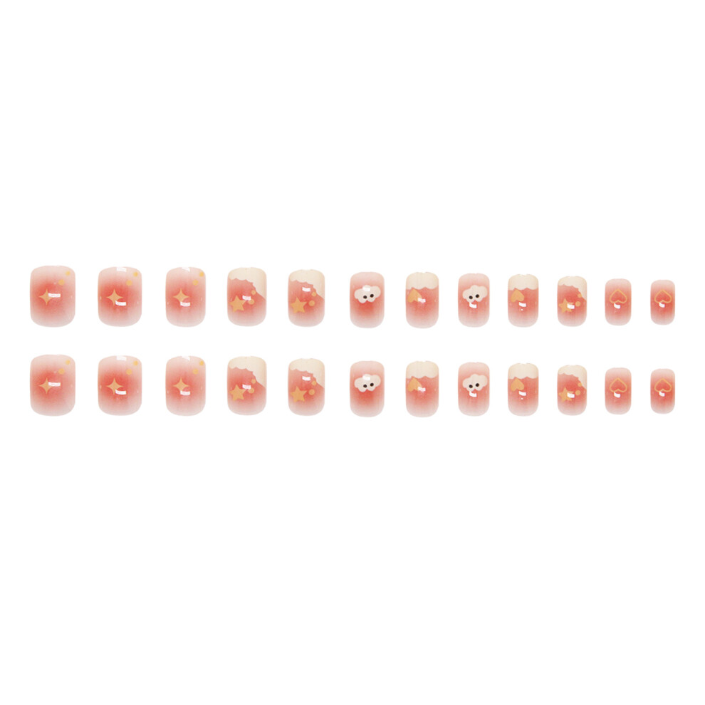 Creation-3C Cloud Print Blush Short Fake Nails For Women