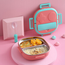 (Pink, Two grids) Stainless Steel Bento Lunch Box Thickened Food-grade Buckle Design Bento Box for Office Outdoor Camping