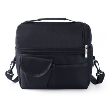 (Black) Large Insulated Leak Proof Lunch Bag Double Layer Food Insulation Bag Ice Bag