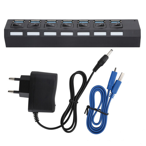 7-Port USB 3.0 Hub mit Einzel-Schaltern, ABS, 51cm Kabel 1