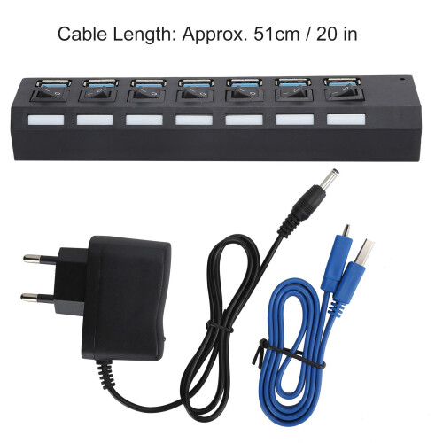 7-Port USB 3.0 Hub mit Einzel-Schaltern, ABS, 51cm Kabel 2