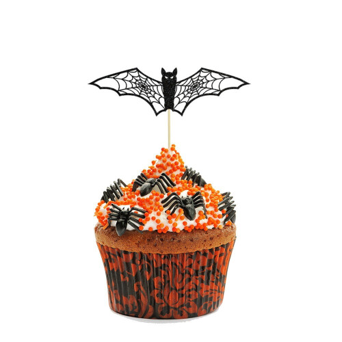 Halloween Cupcake Toppers Black Glitter Bat 12pcs 2
