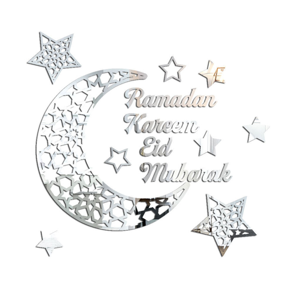(Silver) 3D Moon Star Ramadan Wall Stickers 6464755818992